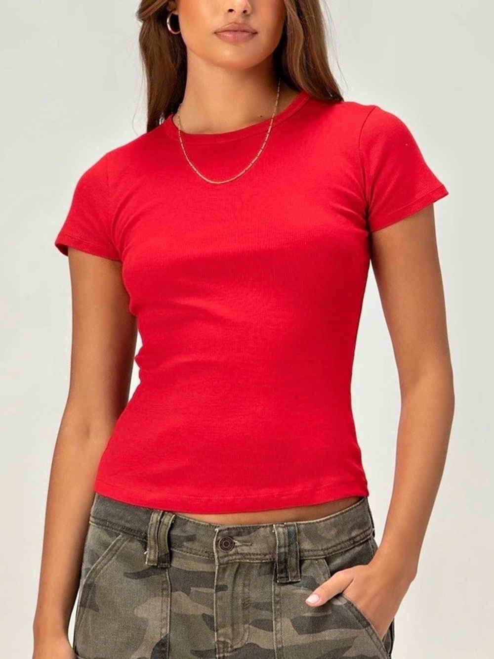 Women’s American Vintage Nylon Red Stretch Top Plain Active Wear Shirt, size M